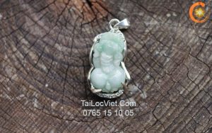 Mặt Tỳ Hưu cẩm thạch Jade A màu xanh bọc bạc