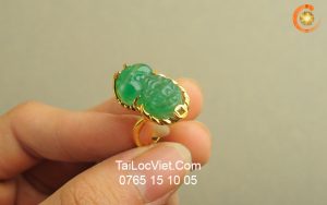 Nhẫn Tỳ Hưu nữ đá aventurine vàng 10k